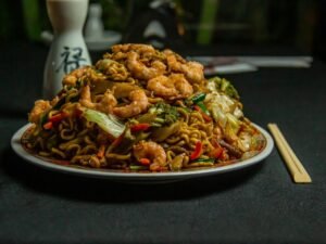 Zucchini Noodles with Pesto and Grilled Shrimp